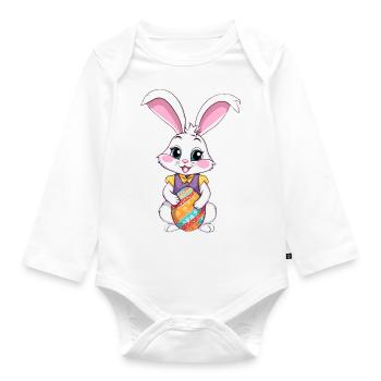 Easter bunny with Easter eggs - Organic Longsleeve Baby Bodysuit - white - Front