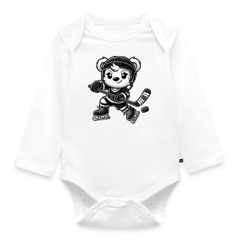 Joueur de hockey sur glace Polar Bear Chibi - Body Bébé bio manches longues - blanc - Devant
