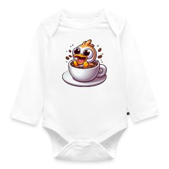 Bird chick coffee drinker caffeine shock - Organic Longsleeve Baby Bodysuit - white - Front
