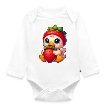 Süße Enten Erdbeere Cartoon Frucht - Baby Bio-Langarm-Body - Weiß - Vorne