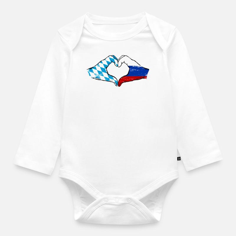 Bavière, Russie, Drapeau, Mains, Forme de coeur Utilisé - Body Bébé bio manches longues - blanc