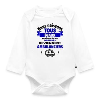Nous naissons égaux ambulanciers, fête des pères - Body Bébé bio manches longues - blanc - Devant