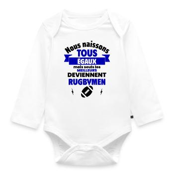 Nous naissons égaux rugbymen, fête des pères - Body Bébé bio manches longues - blanc - Devant