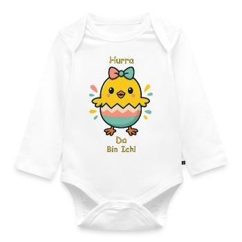 Hurra, da bin ich! - Süßes Babyküken Design - Baby Bio-Langarm-Body - Weiß - Vorne