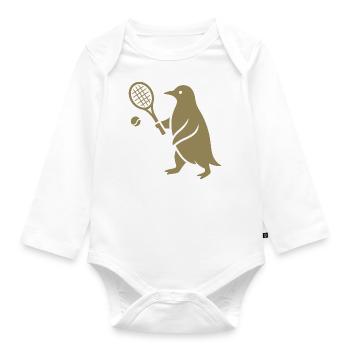 Minimalistischer Pinguin Tennisspieler - Baby Bio-Langarm-Body - Weiß - Vorne