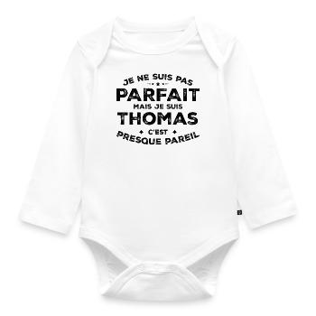 Thomas Un Prénom, Une Attitude L’Humour Thomas - Body Bébé bio manches longues - blanc - Devant