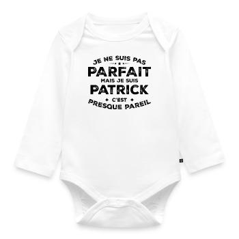Patrick Un Prénom, Une Attitude L’Humour Patrick - Body Bébé bio manches longues - blanc - Devant