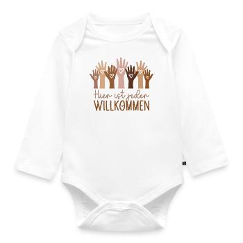 Hier ist jeder willkommen - Baby Bio-Langarm-Body - Weiß - Vorne