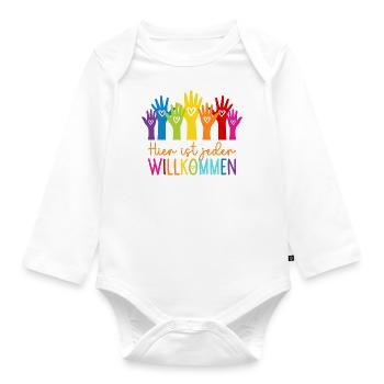 Hier ist jeder willkommen - Baby Bio-Langarm-Body - Weiß - Vorne