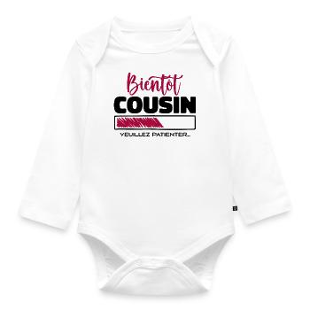 Bald Cousin, bitte warten - Baby Bio-Langarm-Body - Weiß - Vorne