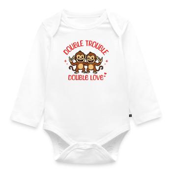 Zwillinge Geschwister Double Trouble Affen Liebe - Baby Bio-Langarm-Body - Weiß - Vorne