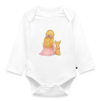 Blondes Mädchen mit Chihuahua Motiv - Baby Bio-Langarm-Body - Weiß - Vorne