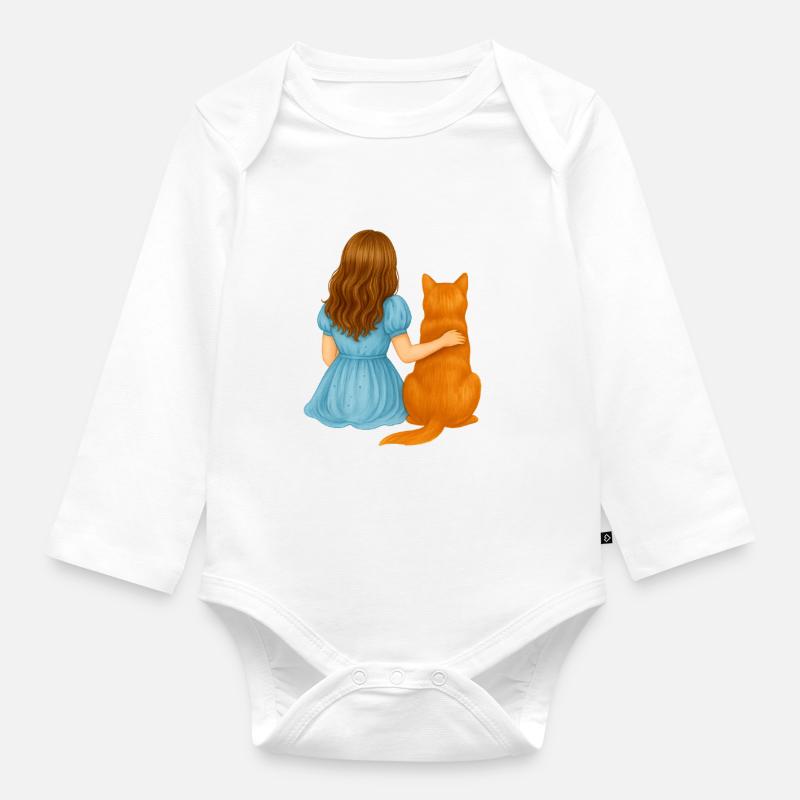 Seelenfreunde – Mädchen & Katze - Baby Bio-Langarm-Body - Weiß