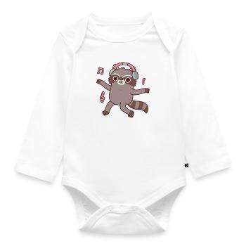 Lustiger Waschbär Mit Kopfhörern, Der Zur Musik Tanzt - Baby Bio-Langarm-Body - Weiß - Vorne