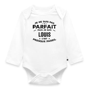 Louis – Un Prénom, Une Légende Drôle et Fière - Body Bébé bio manches longues - blanc - Devant