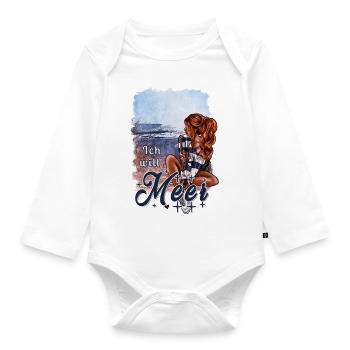 Ich will Meer – maritimes Mädchen Design - Baby Bio-Langarm-Body - Weiß - Vorne