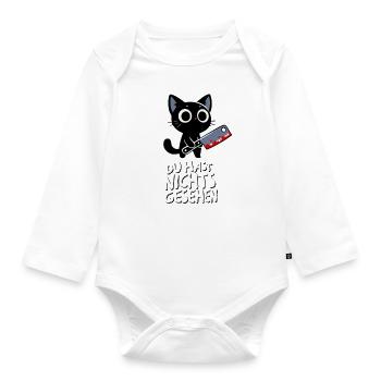 Du hast nichts gesehen - Süße Katze mit Messer - Baby Bio-Langarm-Body - Weiß - Vorne