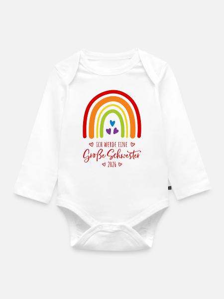 Ich werde eine große Schwester 2026 - Baby Bio-Langarm-Body - Weiß