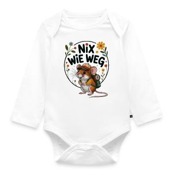 Nix wie weg lustige Maus mit Rucksack geht wandern - Baby Bio-Langarm-Body - Weiß - Vorne