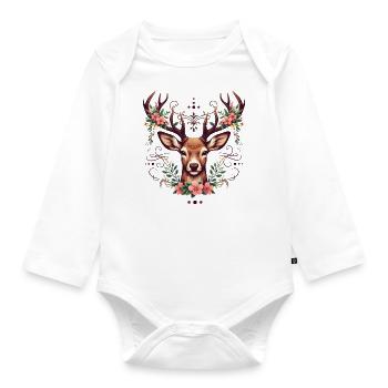 Dirndl Shirt Damen Trachtenshirt Hirsch Tracht - Baby Bio-Langarm-Body - Weiß - Vorne
