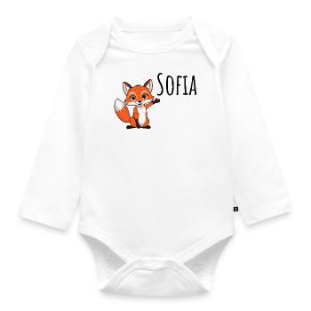 Fox - My Name Is Sofia - Cute Forest Animal - Organic Longsleeve Baby Bodysuit - white - Front