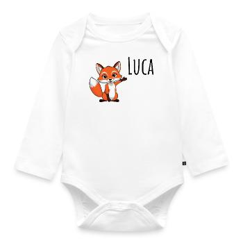 renard - Je m’appelle Luca - animal mignon de la forêt - Body Bébé bio manches longues - blanc - Devant