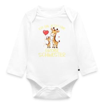 Ich bin jetzt endlich eine große Schwester Giraffe - Baby Bio-Langarm-Body - Weiß - Vorne