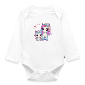 Endlich große Schwester süßes Einhorn Geburt Baby - Baby Bio-Langarm-Body - Weiß - Vorne