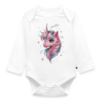Magical Unicorn with Stars - Organic Longsleeve Baby Bodysuit - white - Front