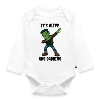 Grünes Narben Monster lebt und dabt an Halloween - Baby Bio-Langarm-Body - Weiß - Vorne