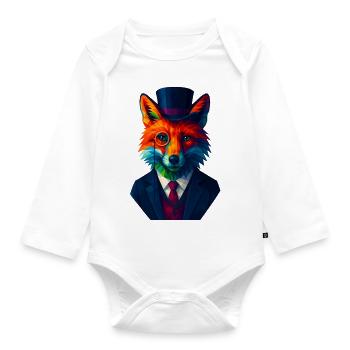 WPAP Style Animals - Fox Elegant Suit Monocle - Organic Longsleeve Baby Bodysuit - white - Front