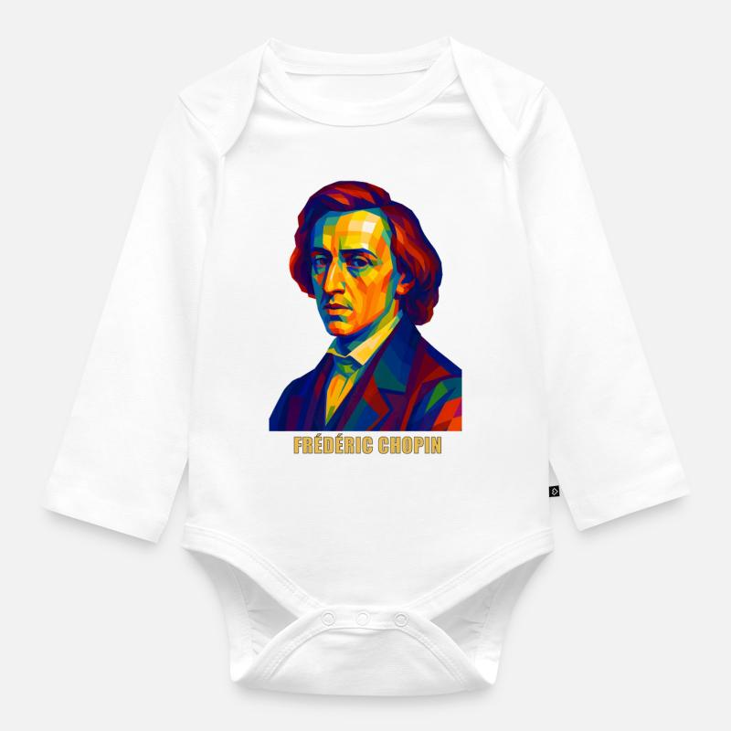 WPAP Polygon Portrait Frédéric Chopin Compositeur - Body Bébé bio manches longues - blanc