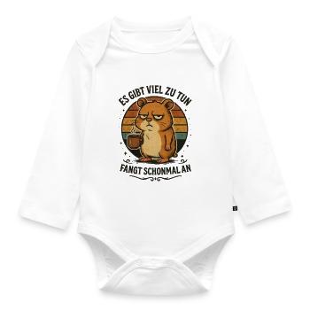 Funny hamster coffee bad mood - Organic Longsleeve Baby Bodysuit - white - Front