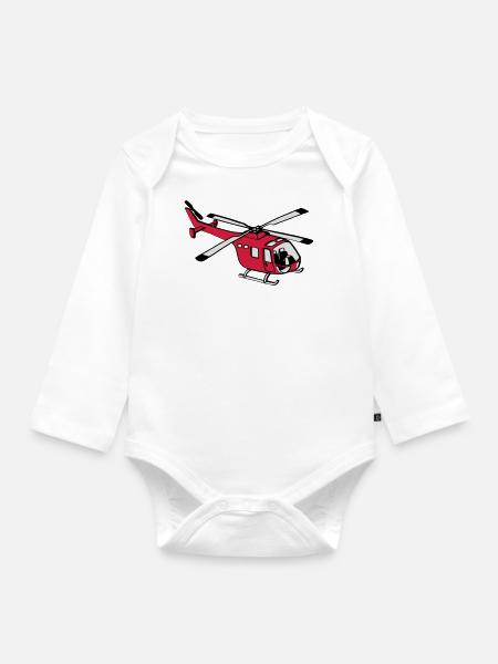 Helicopter - Organic Longsleeve Baby Bodysuit - white