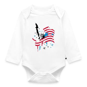 amerikanische Flagge und Freiheitsstatue - Baby Bio-Langarm-Body - Weiß - Vorne