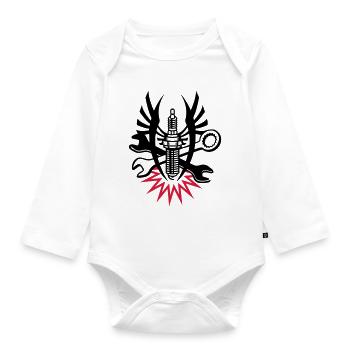 A spark plug with two wrenches - Organic Longsleeve Baby Bodysuit - white - Front