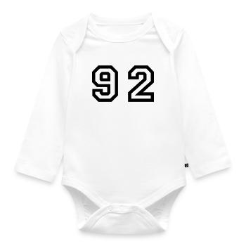 Number - 92 - Ninety Two - Organic Longsleeve Baby Bodysuit - white - Front