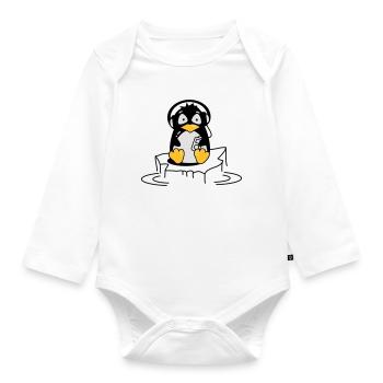 Cooler Pinguin mit Kopfhörern auf Eis - Baby Bio-Langarm-Body - Weiß - Vorne