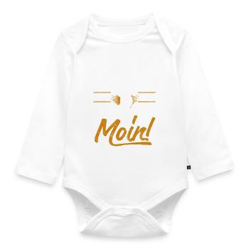 In Hamburch sagt man Moin – Maritimes Design - Baby Bio-Langarm-Body - Weiß - Vorne