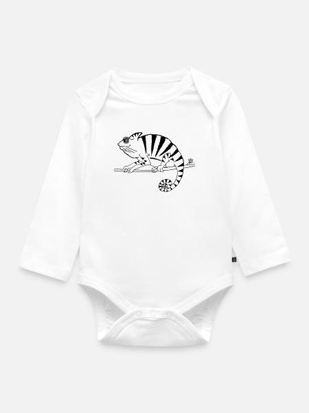witziges Chamäleon Reptilien  - Baby Bio-Langarm-Body - Weiß