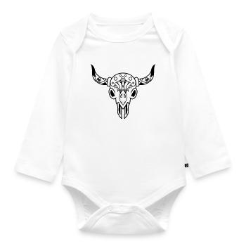 Schädel mit Hörnern - Baby Bio-Langarm-Body - Weiß - Vorne
