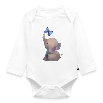 Elefant mit Schmetterling - Baby Bio-Langarm-Body - Weiß - Vorne
