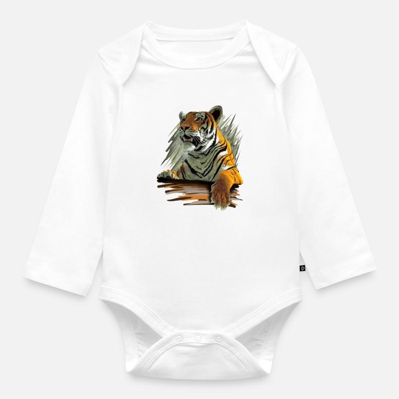 Tiger - Body Bébé bio manches longues - blanc