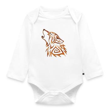 Tribal Wolf Howl Copper Flame - Organic Longsleeve Baby Bodysuit - white - Front