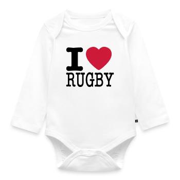 I love rugby - I love rugby - Organic Longsleeve Baby Bodysuit - white - Front
