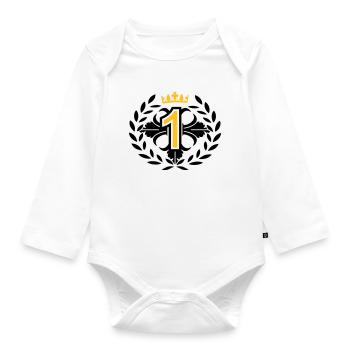 Die Nummer Eins mit Lorbeerkranz und Krone - Baby Bio-Langarm-Body - Weiß - Vorne