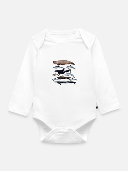 Wale und Delfine Wale und Delfine Wale und Delfines - cétacés - Baby Bio-Langarm-Body - Weiß