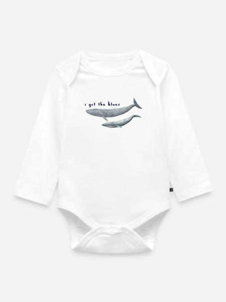 Ich habe den Blues Wale - Wale. baleines - Baby Bio-Langarm-Body - Weiß