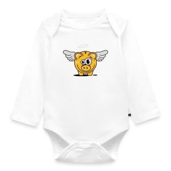 Sparschwein mit Flügel und Heiligenschein - Baby Bio-Langarm-Body - Weiß - Vorne