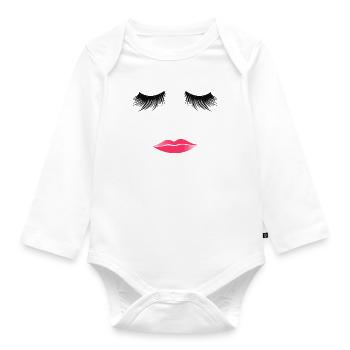 Visage de la femme Cils embrassant Lèvres roses - Body Bébé bio manches longues - blanc - Devant